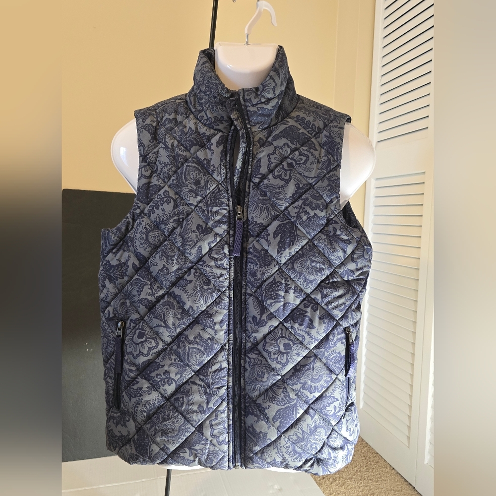 VERA BRADLEY Java Olive Paisley Floral Quilted Puffer Vest Size Large